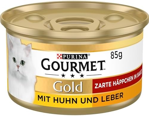 GOURMET Gold Zarte Häppchen in Sauce, mit Huhn und Leber, 12 x 85g | Katzenfutter nass