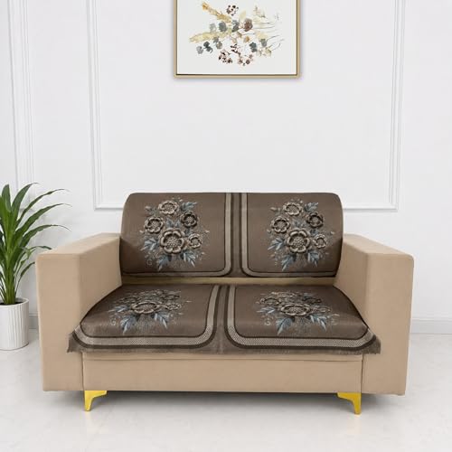Image of Homerz Premium Waterproof Jasmine Joe Sofa Seat Cover - Floral Printed Sofa Protector | Non-Slip, Washable & Durable Sofa Protector (Mouse, 2 Seater with Back)