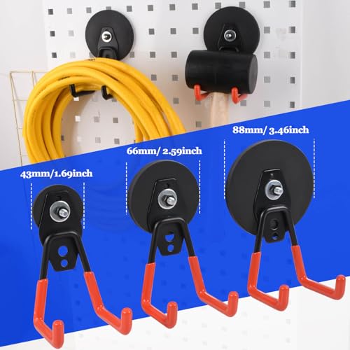 2 Stück Magnethaken, 43mm Magnethaken Extra Stark, Neodym Magnet Mit Haken Extra Stark zum Aufhängen, Magnetischer Haken Mit Anti-Rutsch-Beschichtung zum Metallschränke, Werkzeuge, Akku-Bohrmaschinen