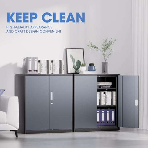 Image of DNA Motoring Metal Storage Cabinet, 36'' Locking Cabinet with 2 Doors and 2 Adjustable Shelves, Metal Cabinet Heavy Duty Utility Cabinet for Garage,Office,Home,Gym, Gray Black, TOOLS-00631-GY-BK