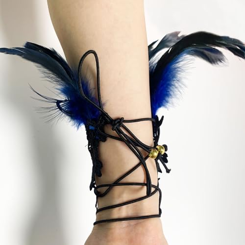 Black Lace Gloves for Women Cubic Zirconia Feather Swan Wings Wrist Bands Witch Angel Costume Accessories3