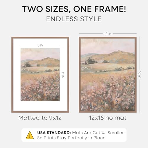 Image of Homeforia 12x16 Picture Frame Mocha, High End Metal 12x16 Poster Frames with Mat 9x12 for Photo, 12 x 16 Mocha Frame Matted to 9 by 12 inch Print, 16x12 Thin Frames, Tempered Glass, Wall Kit, Set of 1
