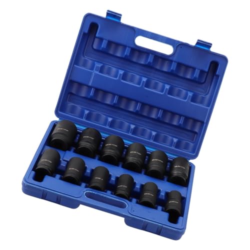 Ronyme 12-delige 3/4 inch zeskant slagdoppenset SAE 3/4" tot 1-9/16" Heavy Duty voor apparaatonderhoud met draagtas