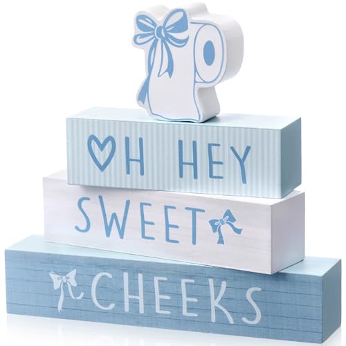Xuhal blue bow bathroom decorations and wooden signs