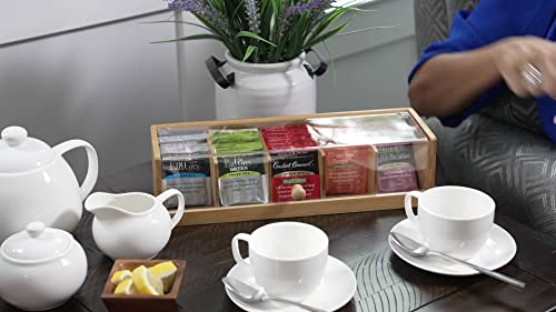 Lipper International 8187 Bamboo Wood And Acrylic Tea Box With 5 Sections, 14" X 5" X 3-3/4" #TOP2