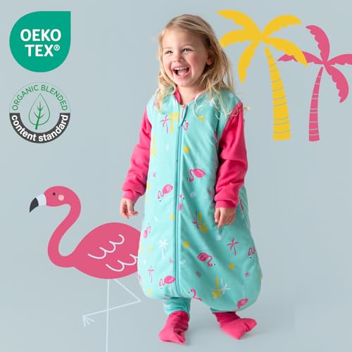 schlummersack Babyslaapzak met voeten, biologisch katoen, 2,5 TOG, 70 cm, flamingo, slaapzak met benen en verlengde manchetten voor een lichaamslengte van 70-80 cm, slaapzak voor het hele jaar door - Afbeelding 3