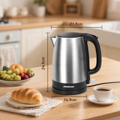 Miniatura 7 de Aigostar Milo - Hervidor De Agua Eléctrico Pequeño, Hervidor De Acero Inoxidable De 2200w, 1,7 Litros Tetera Electrica, Protección Contra Ebullición En Seco Y Apagado Automático, Negro