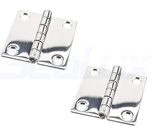 SeaLux Marine Grade Stainless Steel Square Corner Door Butt Hinge 2" x 2" for Boat, RVs (Pair)