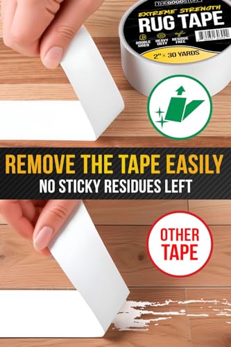 Image of The Good Stuff Double Sided Carpet Tape [2 inchx10yd] - Heavy-Duty Rug Gripper Tape - Strong Non-Slip Rug Tape for carpet, hardwood floors, Vinyl, Area Rugs, Tiles, and Concrete - No Residue, Easy Removal
