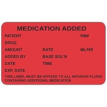 PDC Healthcare 59704613 Permanent "Medication Added" Paper Label, 2-1/2" Length, 1-1/2" Width, Red, Pack of 1000