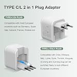 2 Pack European Travel Plug Adapter, VYLEE Foldable Travel Adapter with 3 USB (1 USB C Port) and 1 AC Outlets Charger for Canada to Most of Europe - EU France Germany Spain Italy