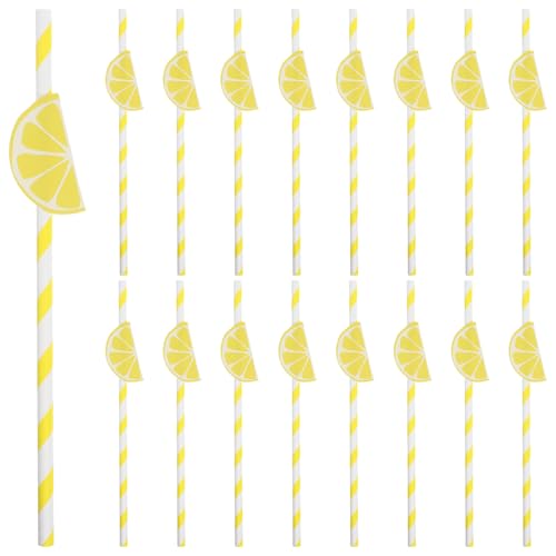 Pitillos desechables de papel amarillo limón x20 miniatura 1