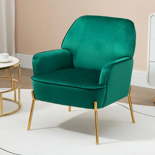 Fiximaster Samt Sessel für Wohnzimmer, Moderner Loungesessel mit Armlehnen, Getufteter Polstersessel, Bequemer Sessel für Schlafzimmer & Balkon (Grün)