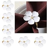 N/C White Flower Napkin Rings Set of 6, Elegant Napkin Rings Dining Decor Holder Buckles for Wedding