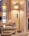 GOEBLESON Dimmable Floor Lamp for Living Room with Remote and Foot Switch, Modern Standing, Corner Lamp,10W Bulb 3 Color Temperatures, for Bedroom, Office, Corner, ETL Listed, Black and Beige E19LD05