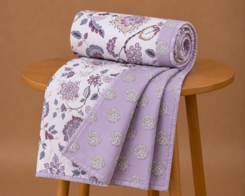 Image of Amazon Brand - Umi Cotton Comforter Dohar Blanket for Double Bed | 160 TC AC Blanket 84x96 | Three Layer Lightweight Soft Quilt | Elegant Floral Design