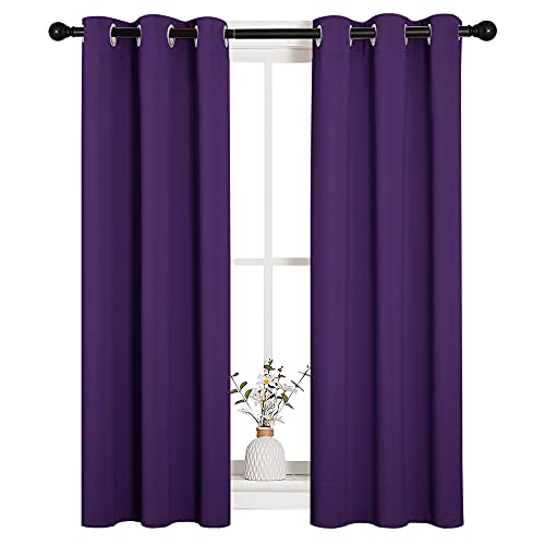 Image of NICETOWN Thermal Insulated Blackout Draperies Curtains, Triple Weave Home Decoration Solid Ring Top Blackout Drape Panels for Bedroom (Set of 2, 29 x 45 Inch, Royal Purple)