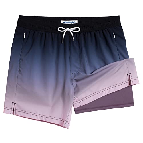 maamgic 5inch Mens Swimming Trunks with Compression Liner 2-in-1 Swim Trunks Stretch Quick Dry Swim Shorts Zipper Pockets