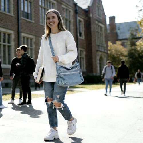 Image of Denim Shoulder Bag Canvas Messenger Bag for Women Men Tote Bag Casual Retro Aesthetic Crossbody Bag Handbag