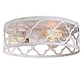 Bargeni Flush Mount Ceiling Light,13-inch Ceiling Light Fixture,3-Light Kitchen Light Fixtures,Rustic Antique White Finish,Farmhouse Light Fixtures for Bedroom,Living Room,Kitchen,Hallway and Foyer