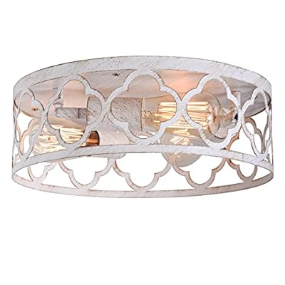 Bargeni Flush Mount Ceiling Light,13-inch Ceiling Light Fixture,3-Light Kitchen Light Fixtures,Rustic Antique White Finish,Farmhouse Light Fixtures for Bedroom,Living Room,Kitchen,Hallway and Foyer