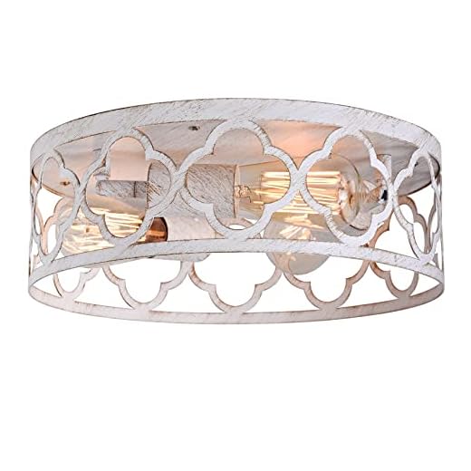Bargeni Flush Mount Ceiling Light,13-inch Ceiling Light Fixture,3-Light Kitchen Light Fixtures,Rustic Antique White Finish,Farmhouse Light Fixtures for Bedroom,Living Room,Kitchen,Hallway and Foyer