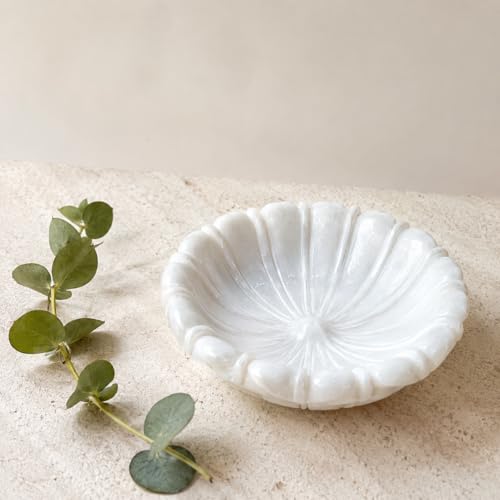 Image of Marble Urli Bowl for Home Decor | Handcrafted Floating Bowl, Decorative Centerpiece for Living Room, Luxury Stone Urli Dish, Pooja Decor & Festive Gift Item (Round Lotus Urli /6 Inch)