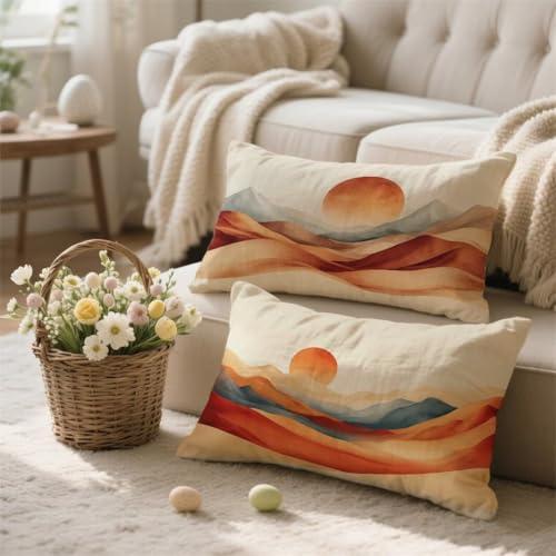 Funda Cojin 50x80 Naranja quemado Cojines Exterior Funda de Almohada Impermeable Lino Cojin Crema Cojines Sofa Decorativo Duradero Cremallera Oculta para Cama Sofa Terraza Salon Balcón Jardin I-115