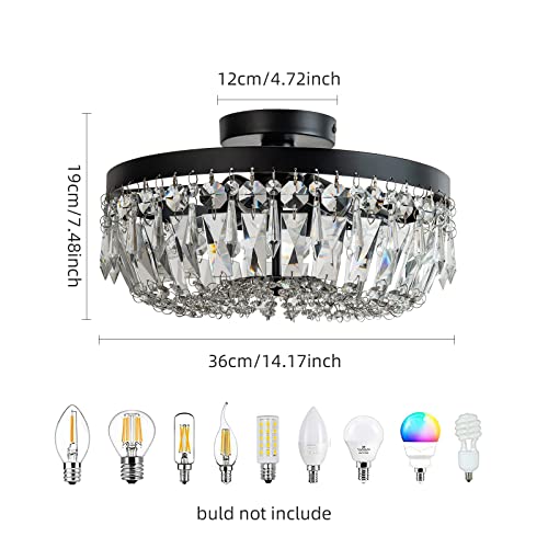 Ksryszcq 8004-4 Black Crystal Ceiling Light 4 Light Semi Flush Mount Ceiling Light Crystal Close To Ceiling Light Fixtures thumb #2