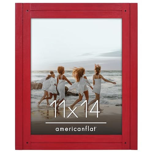 Americanflat 11x14 Picture Frame with Polished, Crystal Clear Glass - Hampton Collection - Distressed Wood Picture Frames for Wall Display - Red