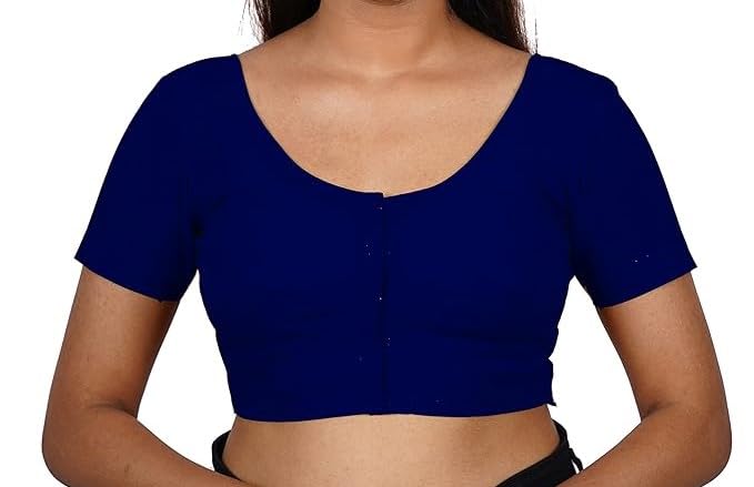 Paresh Round Neck Women Cotton Blouse Navy Blue-picture-17
