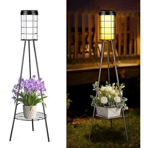 Kruta Solar Lights Outdoor with Plant Stands, 36'' Metal Solar Floor Lamp Waterproof, 100 Lumen Solar Powered Street Lights Metal Tripod Deck Lights for Garden Yard Pathway Driveway Porch - (Pack 1) Cover