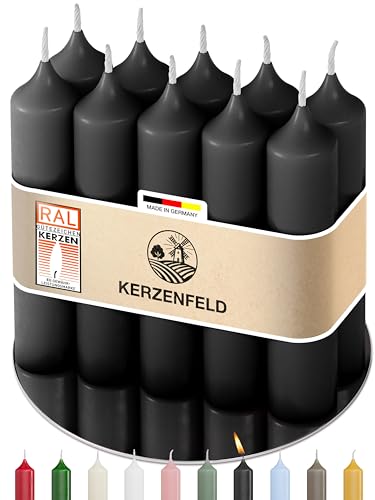 Kerzenfeld 10 Stück Stabkerzen Schwarz 100 x 22 mm 2-fach getaucht lange Brenndauer 4+ Stunden echte Manufakturqualität aus Deutschland RAL-Zertifiziert und tropffrei