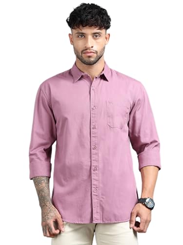 Image of Men Slim Fit Solid Spread Collar Casual Shirt