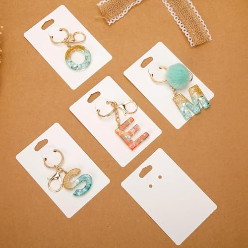 Image of Festiko Keychain Display Cards for Keyring Packaging & Display, 350 GSM Thick Cardstock, 4.7 x 3.1 Inch, Pack of 200, White Keychain Holder Cards - Premium Display for Small Business & Gifting