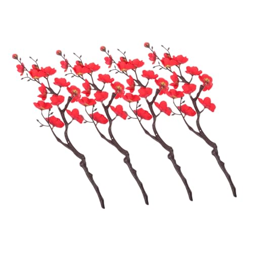 TOYANDONA 4pièces Fleurs Artificielles Décoration Faux Fleurs De Prunier Rouge pour Restaurant Et Événements Ornements Bonsai pour Plateaux De Sashimi