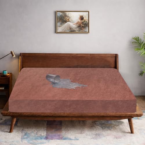 Image of Stylista 100% Waterproof Premium Cotton Feel Mattress Protector King Size 78x72 Inches | Breathable and Hypoallergenic Ultra Soft Fitted Bed Protector Cover (78 inchx72 inch King, Coffee)| One Year Warranty