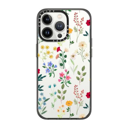 CASETIFY Compact iPhone 13 Pro Case [4 ft. 2X Military Grade Drop Protection/Slim/Lightweight] - Spring Botanicals 2 - Clear Black
