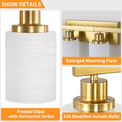 Image of 8-Light Gold Bathroom Light Fixtures Bathroom Vanity Light 52in | White Frosted Ribbed Glass Shade Modern Vanity Light over Mirror Gold Wall Lamp Sconces for Mirror Bedroom E26 Base