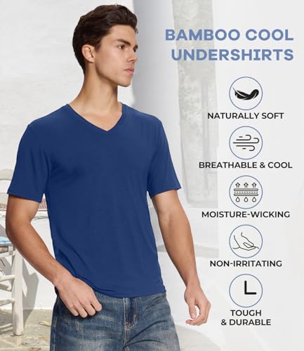 Image of BAMBOO COOL Men's Undershirts V Neck, Moisture-Wicking Soft T-Shirts 3 Pack | Stay Tucked Classic Fit Tag-Free, Softness Breathable Comfort Cooling, V-neck t shirts for men, Summer T's, Short Sleeves Tee