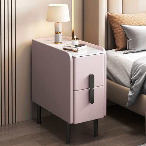 ry Table de chevet en similicuir avec dessus en marbre Design étroit 2 pieds en métal – Table d'appoint moderne pour chambre à coucher