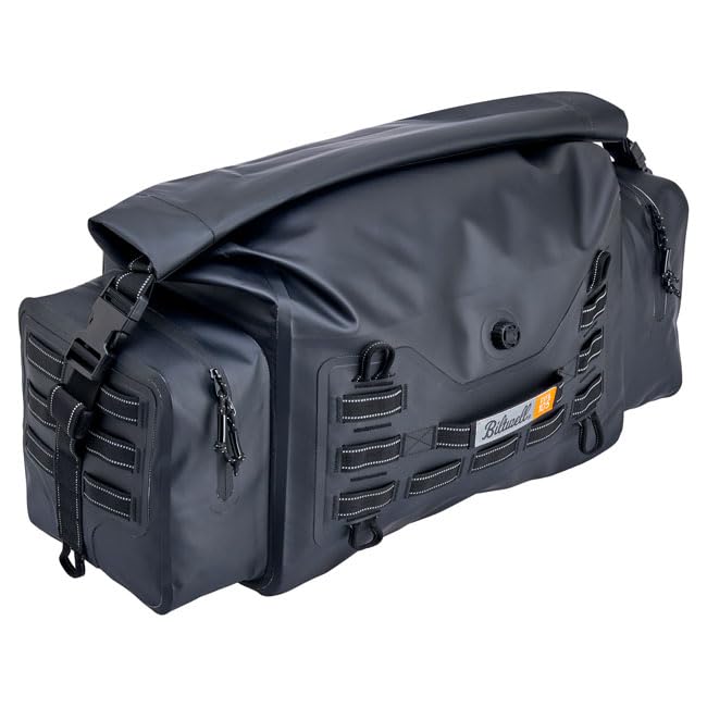 Shop Bikers (Biltwell) Exfil-105 wasserdichte Motorradtasche, schwarz, 66 x 28 x 30,5 cm, mit MOLLE-System, mehrere Befestigungspunkte