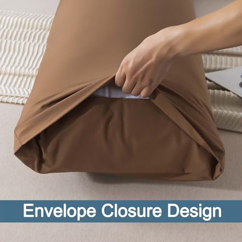 WhatsBedding Body Pillow Cover Cotton Fabric, Long Pillowcase Breathable & Skin-Friendly, Envelope Closure - Coffee (20x54 inch)