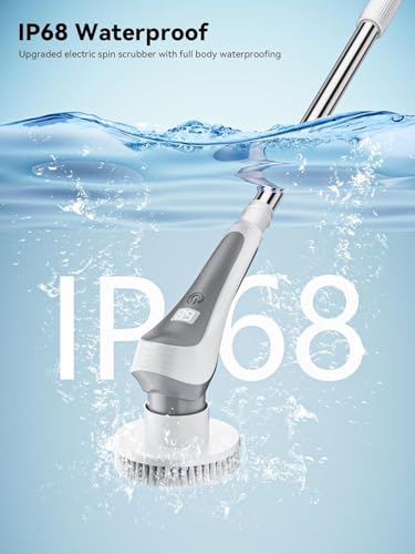Image of Electric Spin Scrubber,Cordless Cleaning Brush with Power Display Screen,IP68 Waterproof Shower Cleaning Brush with 8 Replaceable Brush Heads,Adjustable & Detachable Handle and 2 Adjustable Speeds