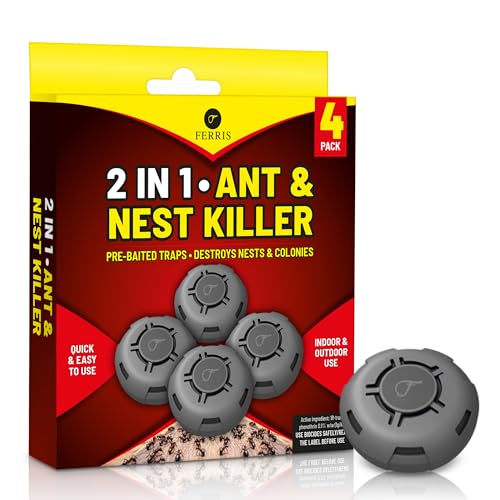 FERRIS | 4pk Ant Killer Bait Station Destroys Ants and their Nests | Ant Traps used Indoors Kills Ant Colonies Use at Home & Garden | Strongest Control System - 7 Day Action Clean and Easy to Use
