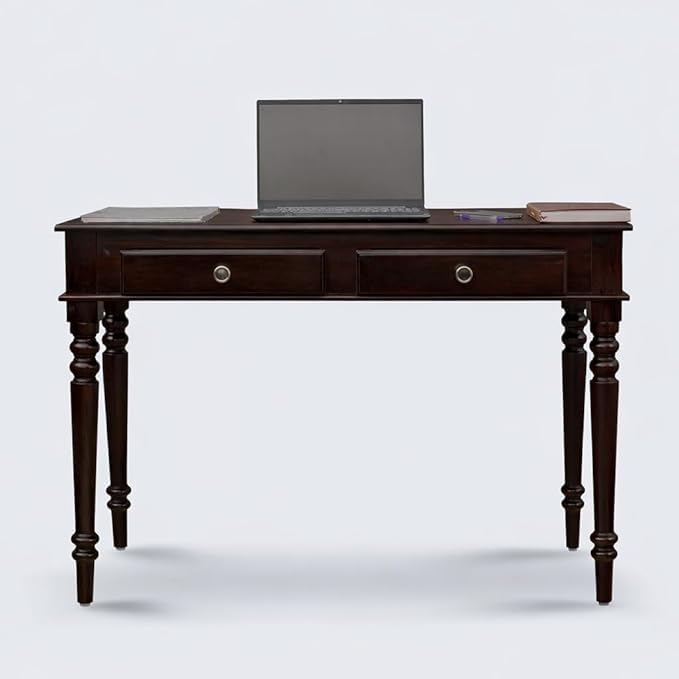 Image of BADHEE Solid Sheesham Wood Two Drawer Kharti Study Table | Students Reading & Writing Table | Laptop & Work from Home Table (Dark Walnut)