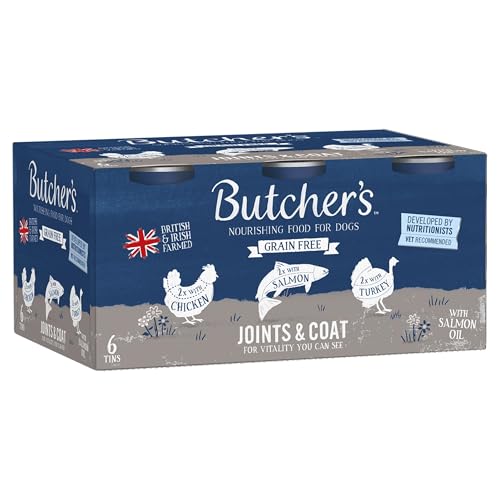 Butcher’s Complete Wet Can Grain Free Hypoallergenic Adult Dog Food Joint & Coat Pack 6x390g – Chicken, Salmon & Turkey