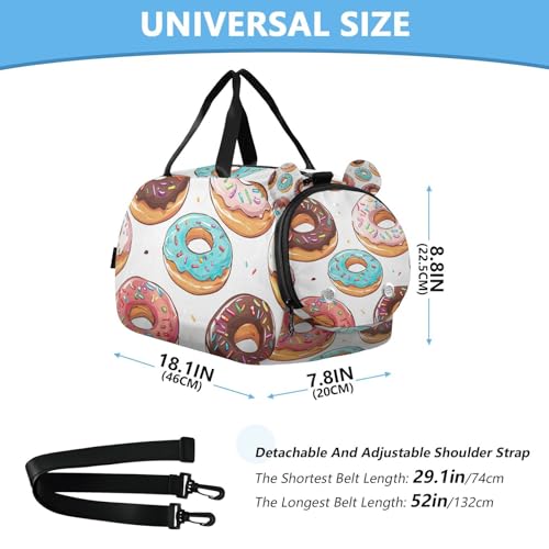 YETTASBIN Sport Travel Duffel Bag for Girls Boys, Donut Large Waterproof Weekender Overnight Bag, Detachable Shoulder Strap Gym Bag with Shoe Compartment & Wet Pocket3