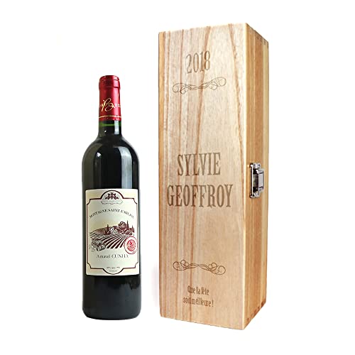 CADEAUX.COM - Caisse à Vin Bois Vintage Gravée - Boite Cadeau Vin Originale - Idée Cadeau Personnalisé Avec Année Prénom Et Message