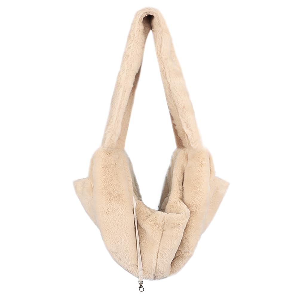 Puppy Sling Carrier Plush Warm Small Dog Cat Sling Bags Fit Under 5kg Soft Comfy Hand-Free Pet Carry Bag Cat Pouch Tote Bag Wide Shoulder Strap Portable Suitable for Travel Outdoor Walking Winter - Image 2